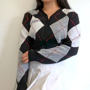 cropped argyle sweater/ cardigan